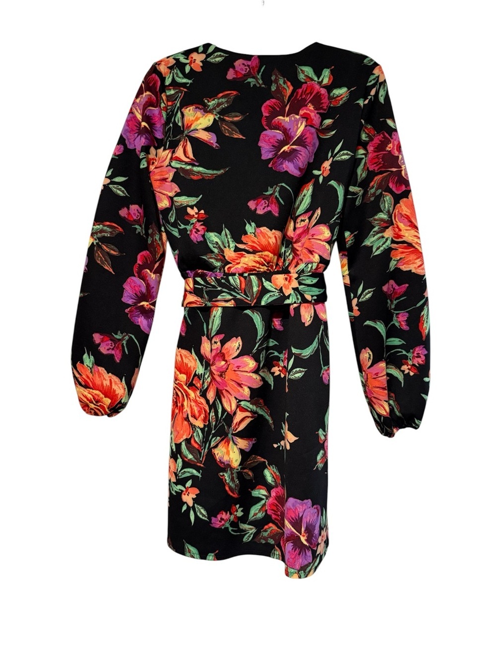 Siena Studio Black Floral Wrap Midi Dress with Orange & Purple Blooms - Picture 3 of 4